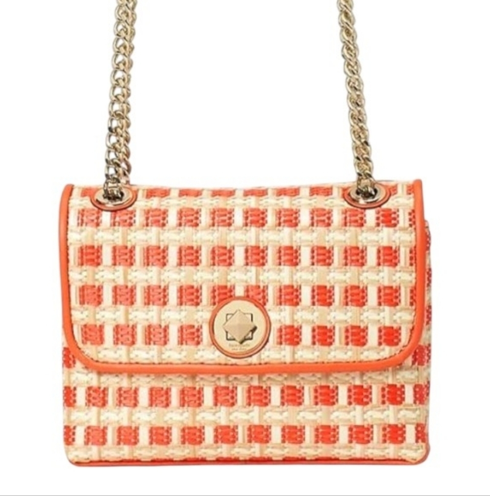 NEW Kate Spade ♠️ New York Orange natalia straw small flap crossbody bag multi - Picture 3 of 7